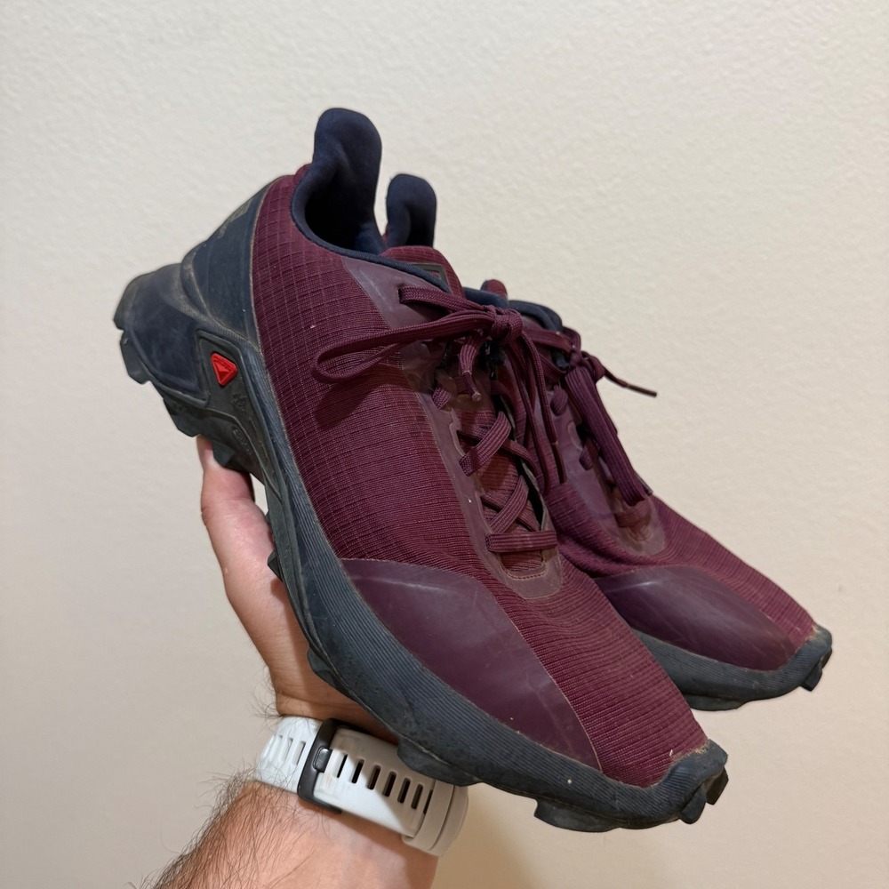 Salomon Alphacross Trail Running Shoes Mens 8 Burgundy Plum Navy 408048